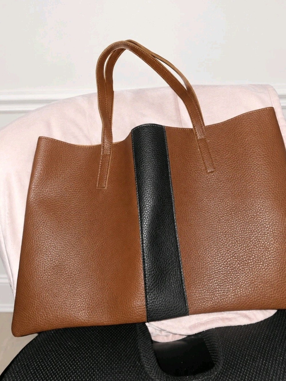 Vince Camuto Large Pebbled Leather Tote Bag – Brown & Black Colorblock – Women's